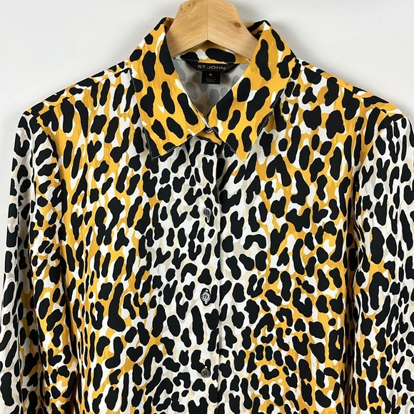 St John Collection Satin Back Leopard Print Black Gold Shirt Blouse Top Size M - Picture 5 of 12
